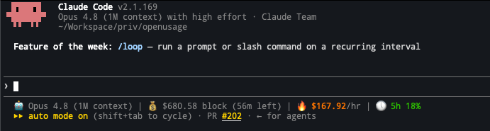 OpenUsage statusline in Claude Code